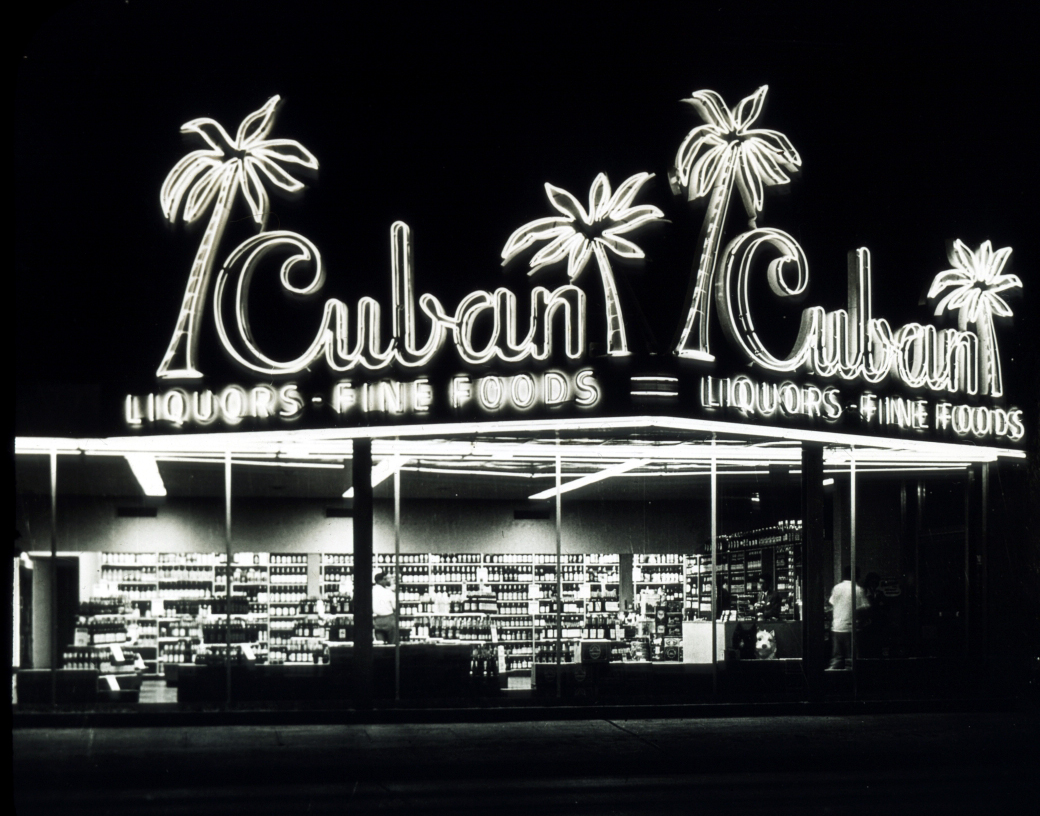 A photo of Cuban Liquor at night