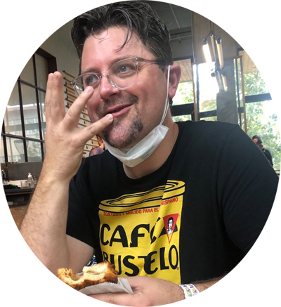 A photo of blog author Chris Jay in his beloved Cafe Bustelo t-shirt