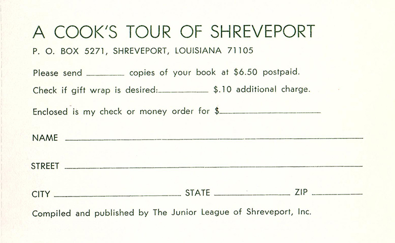 An image of an order form for copies of A Cook's Tour of Shreveport